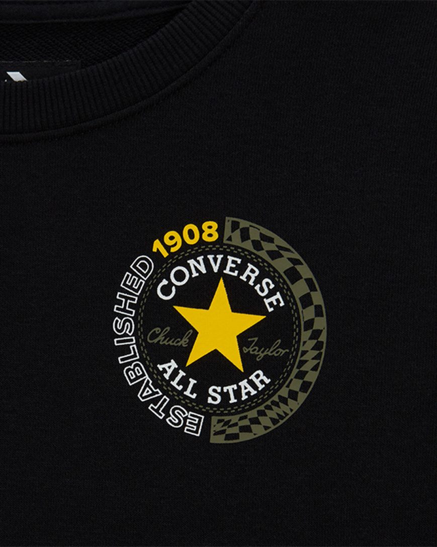 Boys' Converse Checkered French Terry Crew Sweatshirts Black | AU 1346EU